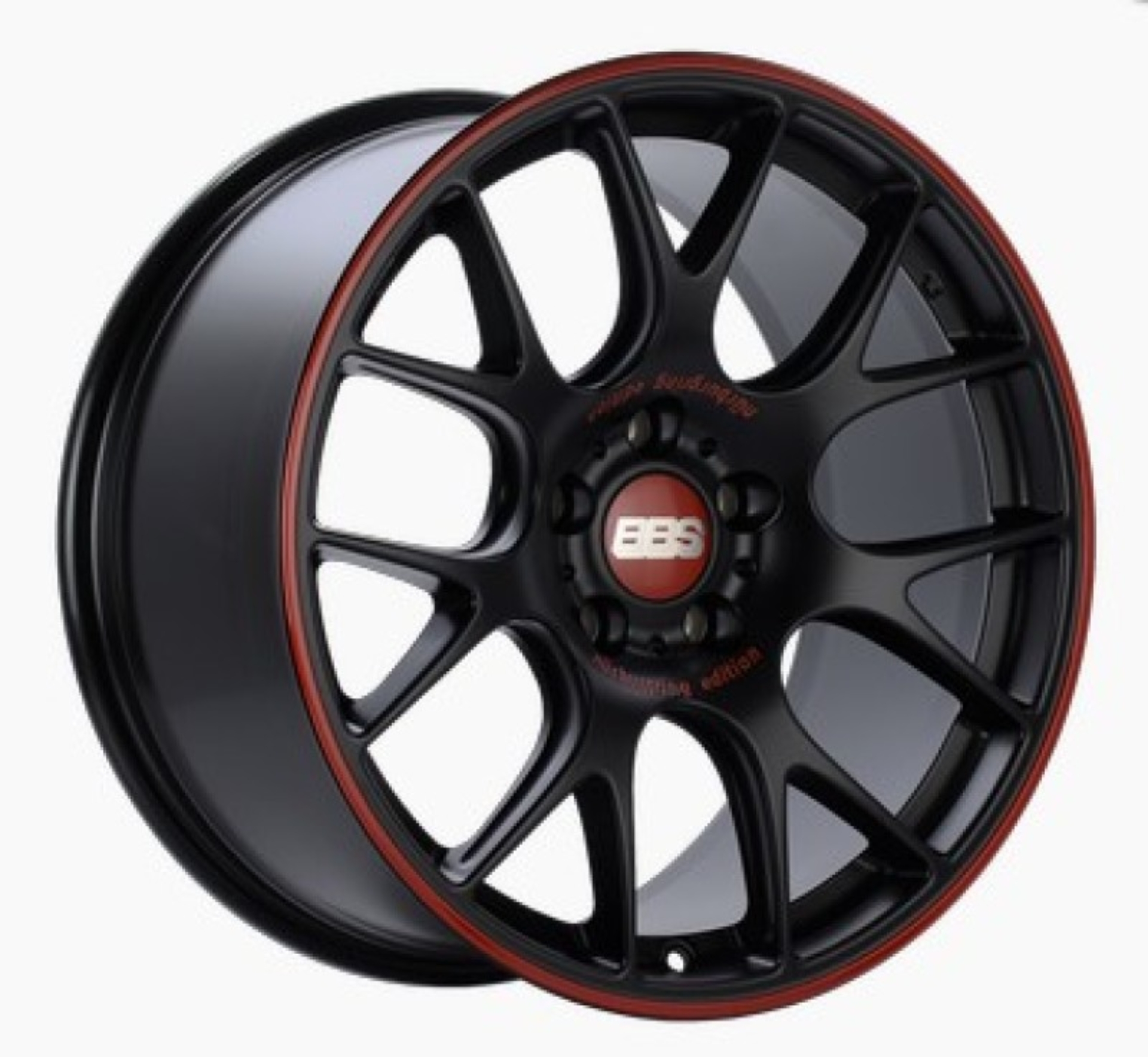 Picture of BBS CH-R Nurburgring Edition 19x8.5 5x112 ET32 Satin Black/Red Lip Wheel - 82mm PFS/Clip Req.
