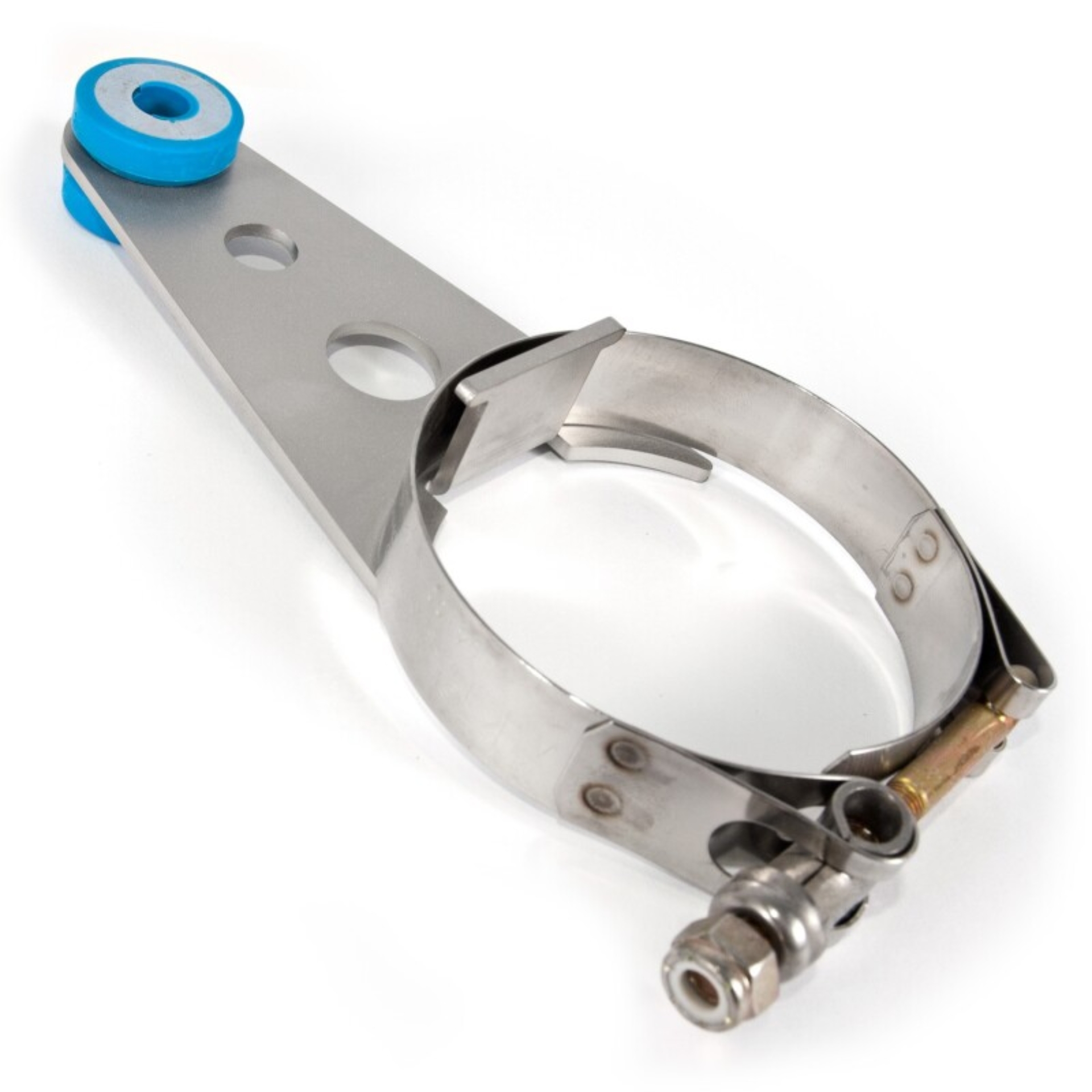Picture of Stainless Works, 3" stainless steel bolt-on trick hanger with band clamp.