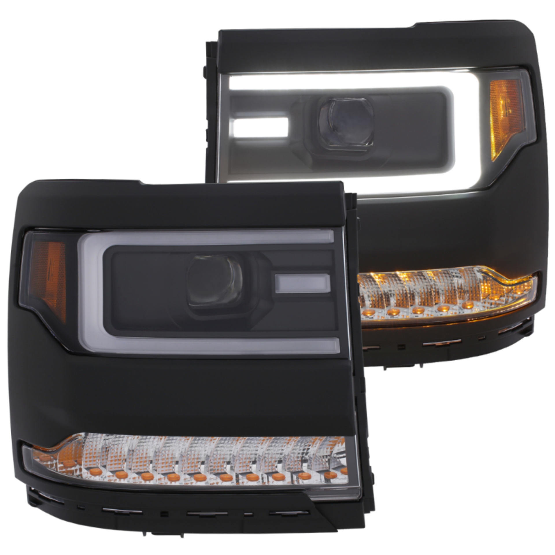 Picture of ANZO 16-17 Chevy Silverado 1500 Prjctr. Headlight Plank Styl. w/Amber (Only Work w/HID Equip. Truck)