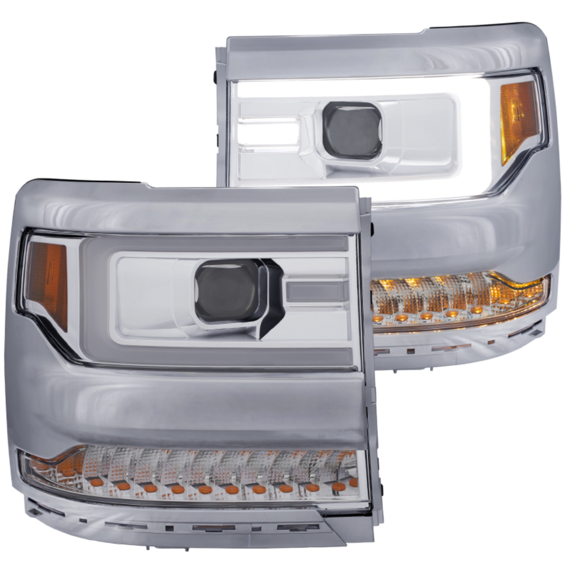 Picture of ANZO 16-17 Chevy Silverado 1500 Projector Headlights Plank Style Design Chrome w/ Amber