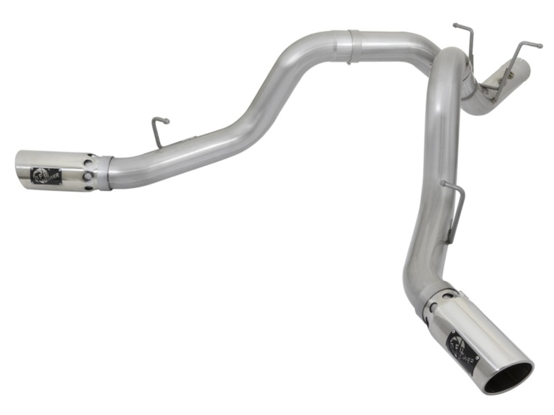 Picture of aFe ATLAS 4in DPF-Back Alum Steel Exhaust System w/Dual Exit Polished Tip 2017 GM Duramax 6.6L (td)