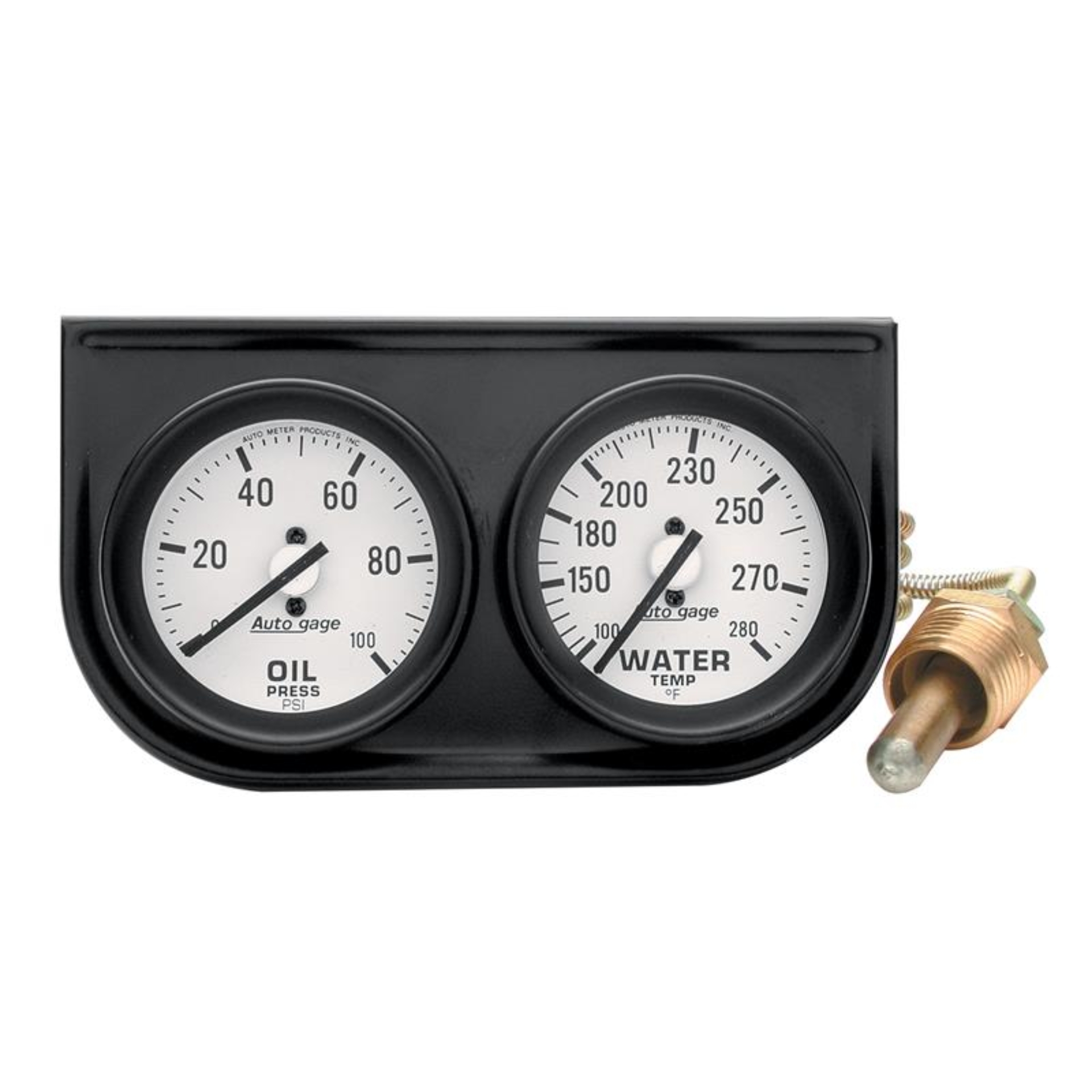 Picture of Autometer AutoGage Two-Gauge Console 2-1/16in Mech 0-100 PSI Oil Press/100-280 Deg Water Temp-Black