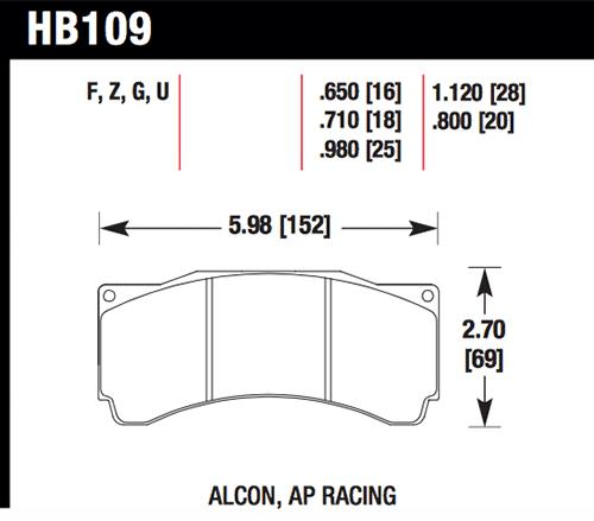 Picture of Hawk AP Racing/Alcon 29mm DTC-70 Race Rear Brake Pads