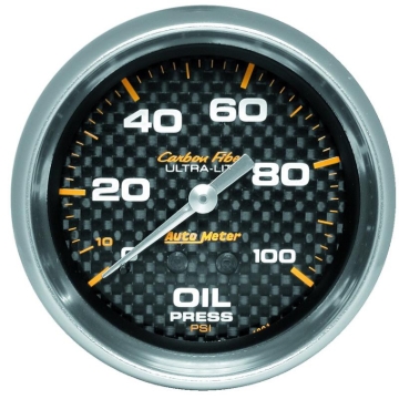 Picture of Autometer Ultra-Lite 2.625in Mechanical 100 PSI Oil Pressure Gauge - Carbon Fiber