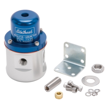 Picture of Edelbrock Fuel Pressure Regulator Carbureted 160 GPH 5-10 PSI 3/8In In/Out 3/8In Return Blue/Clear
