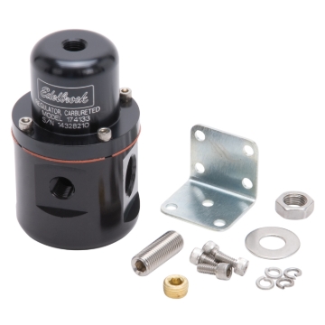 Picture of Edelbrock Fuel Pressure Regulator Carbureted 160 GPH 5-10 PSI 3/8In In/Out 3/8In Return Black