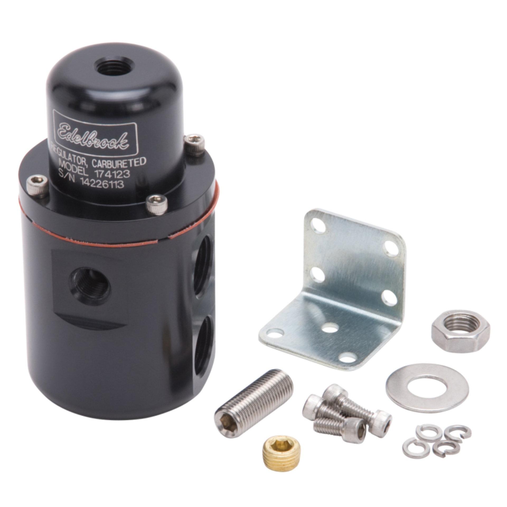 Picture of Edelbrock Fuel Pressure Regulator Carbureted 160 GPH 5-10 PSI 3/8In In/Out Returnless Black