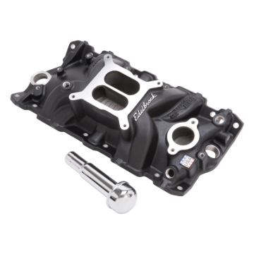 Picture of Performer EPS Manifold w/Oil Fill Tube for Small-Block Chevy; Black Finish