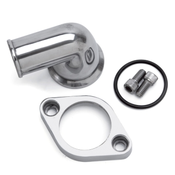 Picture of Edelbrock 90 Deg. Polished Aluminum Waterneck for Chevy 4.3L V6 & Chevy V8