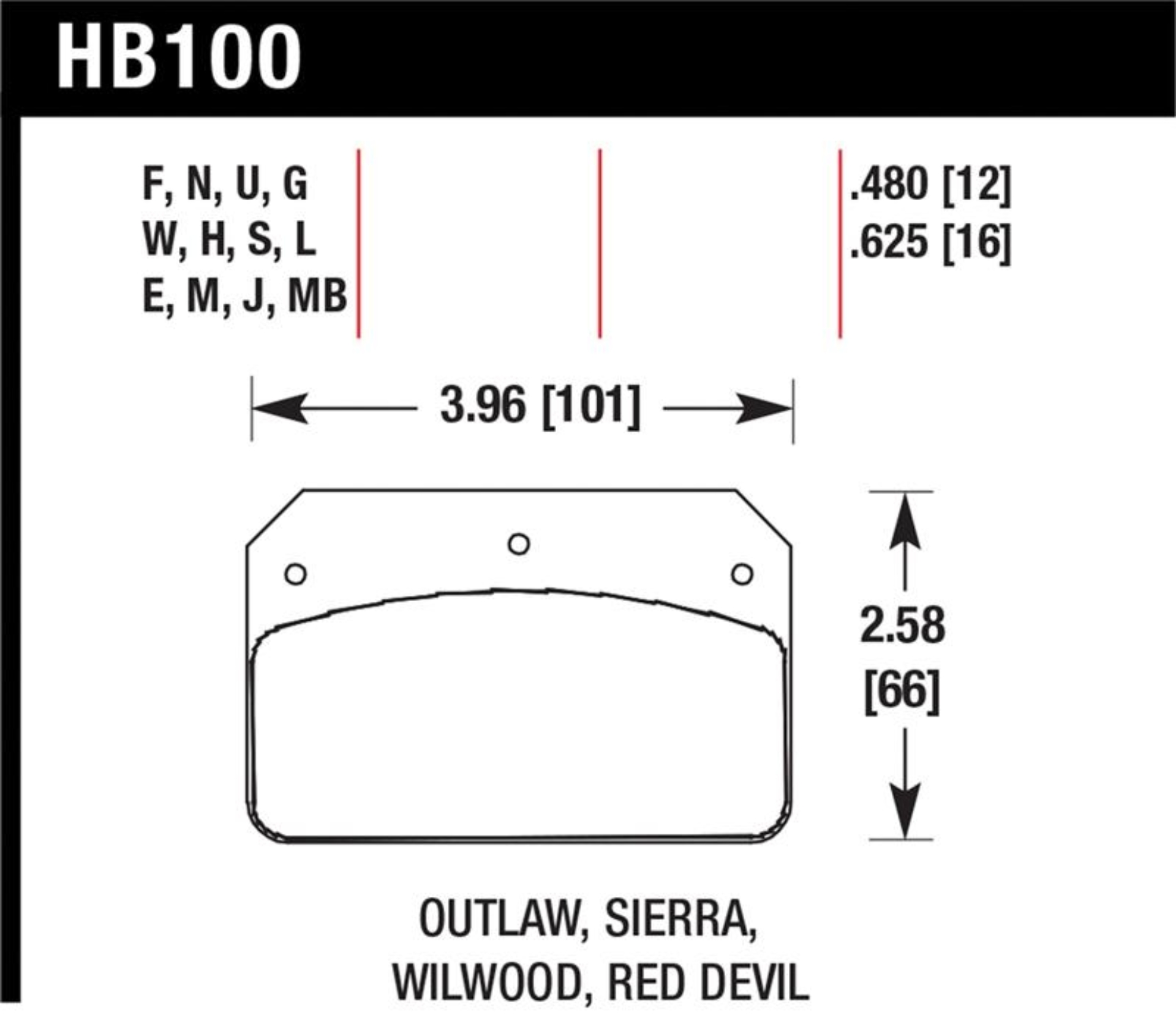 Picture of Hawk Wilwood/Outlaw 16mm Blue 9012 Rear Brake Pads