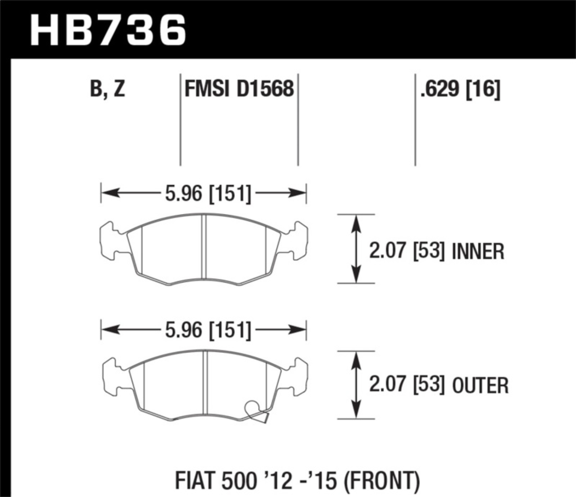 Picture of Hawk 12-16 Fiat 500 Performance Ceramic Street Front Brake Pads