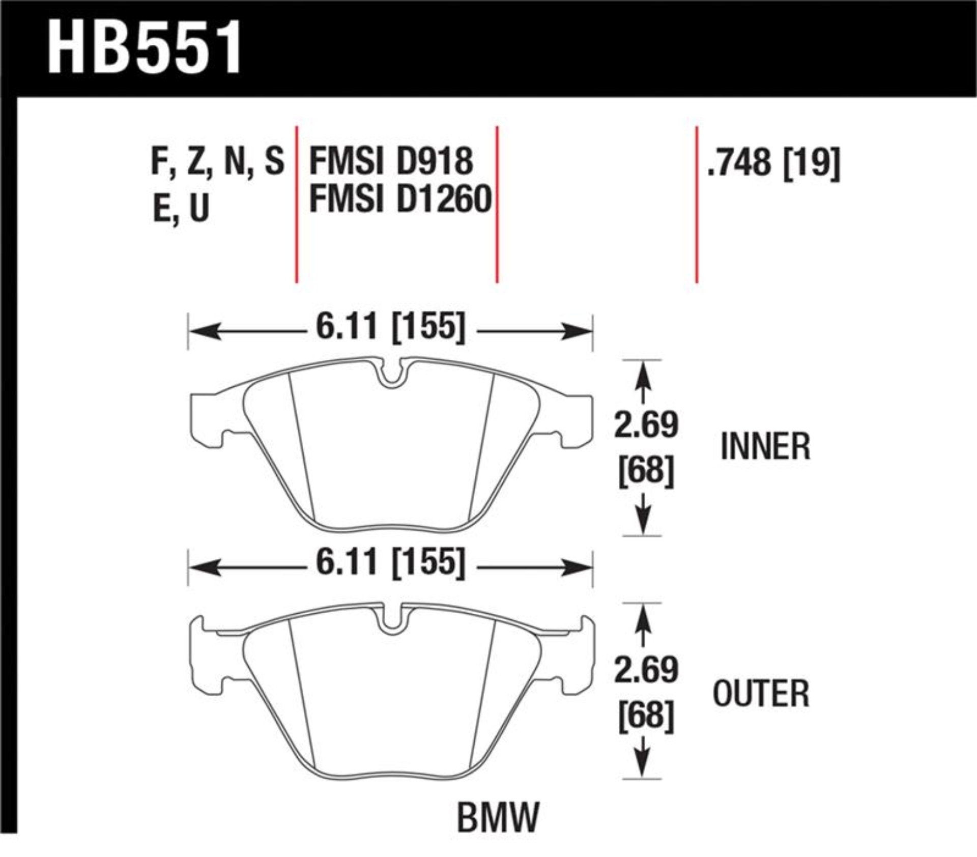 Picture of Hawk 07-09 BMW 335d/335i/335xi / 08-09 328i/M3 Performance Ceramic Street Front Brake Pads