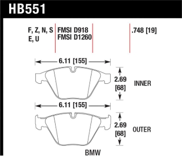 Picture of Hawk 07-09 BMW 335d/335i/335xi / 08-09 328i/M3 Performance Ceramic Street Front Brake Pads