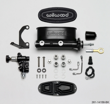 Picture of Wilwood HV Tandem M/C Kit w L/H Bracket & Prop Valve - 15/16in Bore Black-W/Push. - Early Mustang