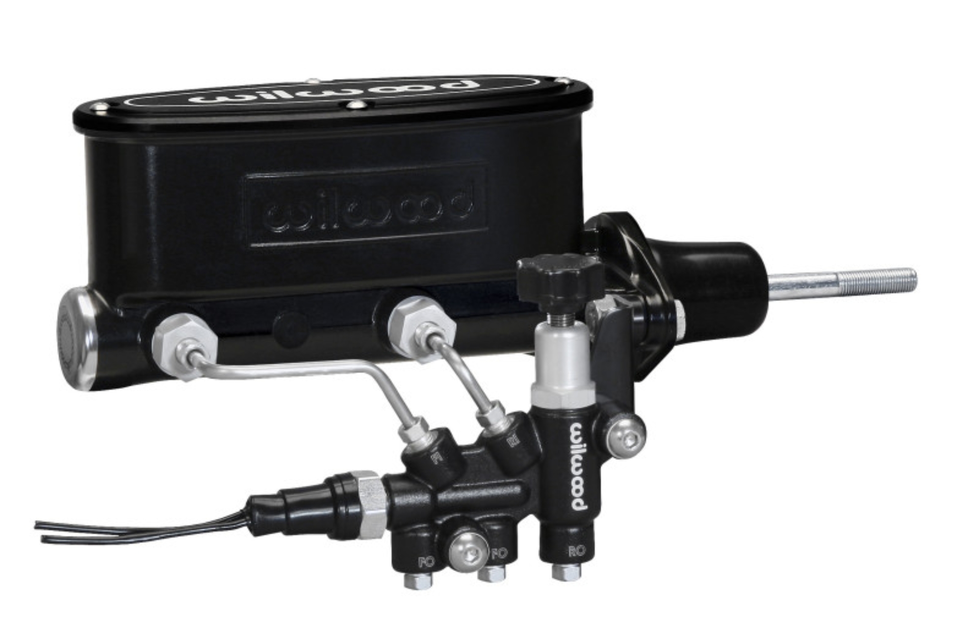 Picture of Wilwood HV Tandem M/C Kit w L/H Bracket & Prop Valve - 7/8in Bore Black-W/Pushrod