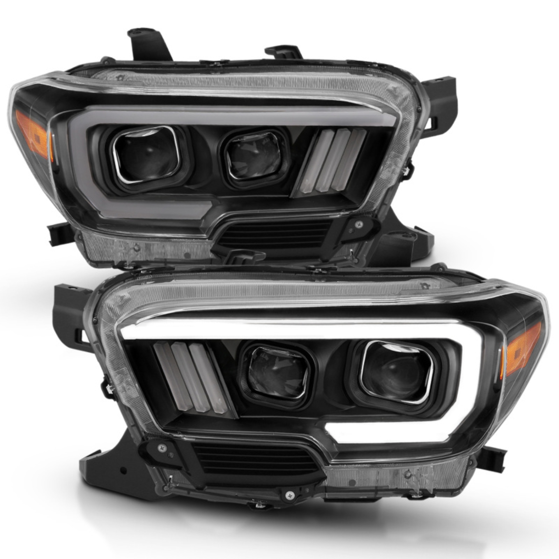Picture of ANZO 2016-2017 Toyota Tacoma Projector Headlights w/ Plank Style Design Black/Amber w/ DRL