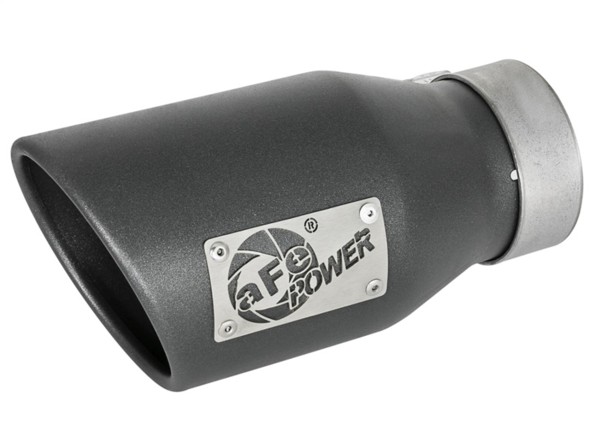 Picture of aFe MACH Force-Xp 3in 304 SS Metallic Black Exhaust Tip 3in In x 4-1/2in Out x 9in L Bolt-On Left