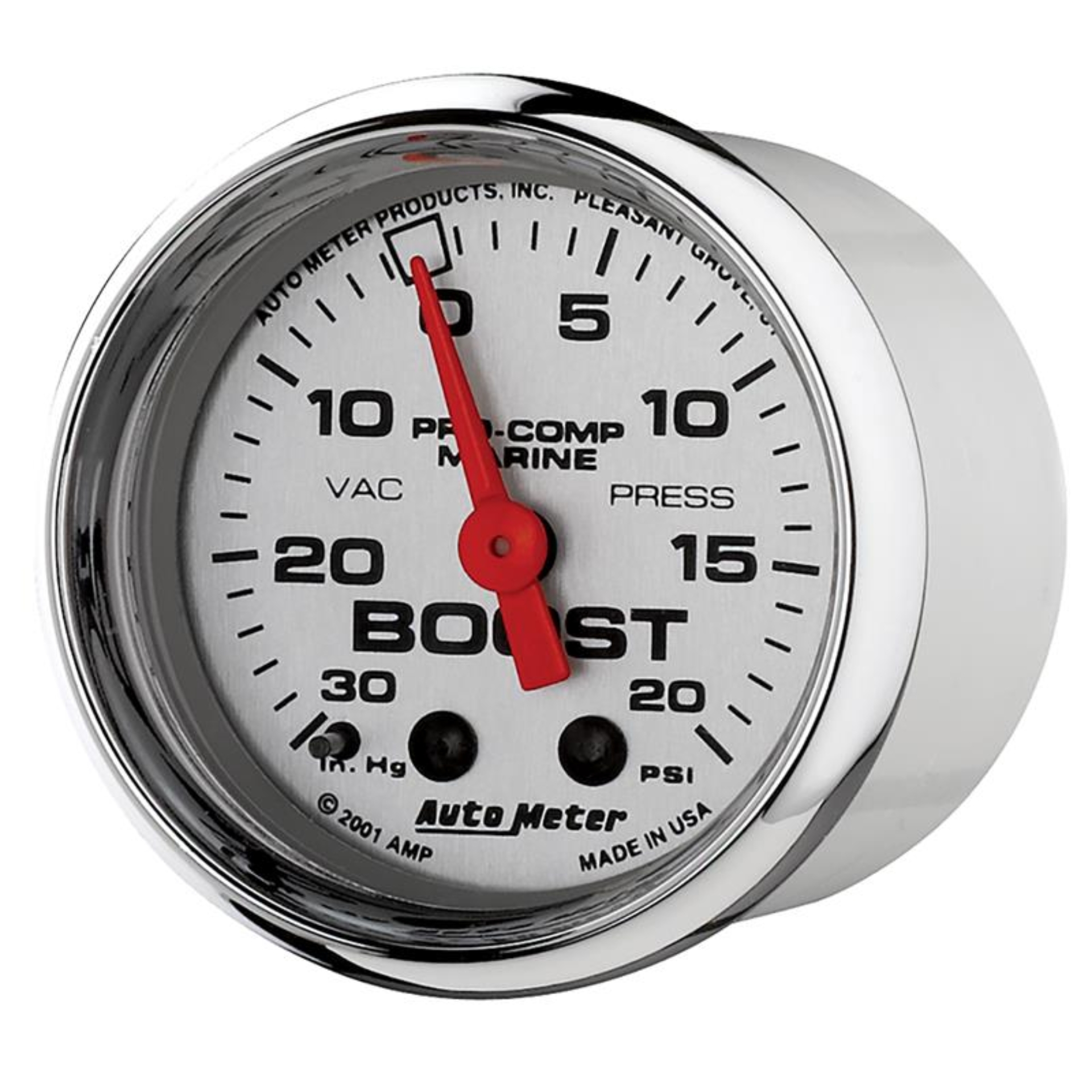 Picture of Autometer Marine Chrome Ultra-Lite 2-1/16in 0-30 HG / 0-20 PSI Vacuum / Boost Gauge