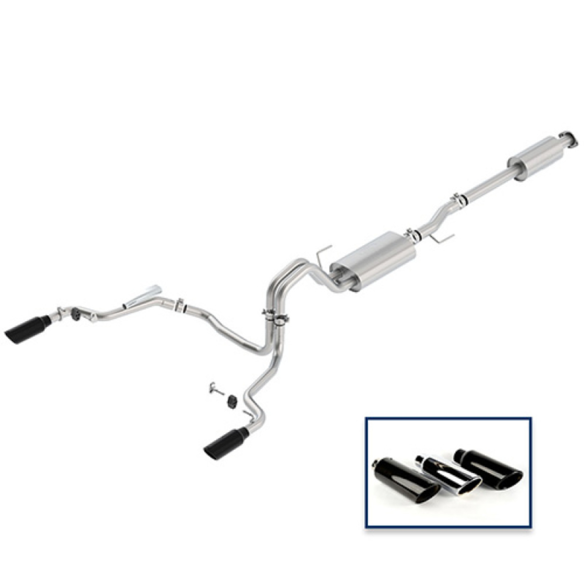 Picture of Ford Racing 15-18 F-150 5.0L Cat-Back Touring Exhaust System - Rear Exit Black Chrome Tips