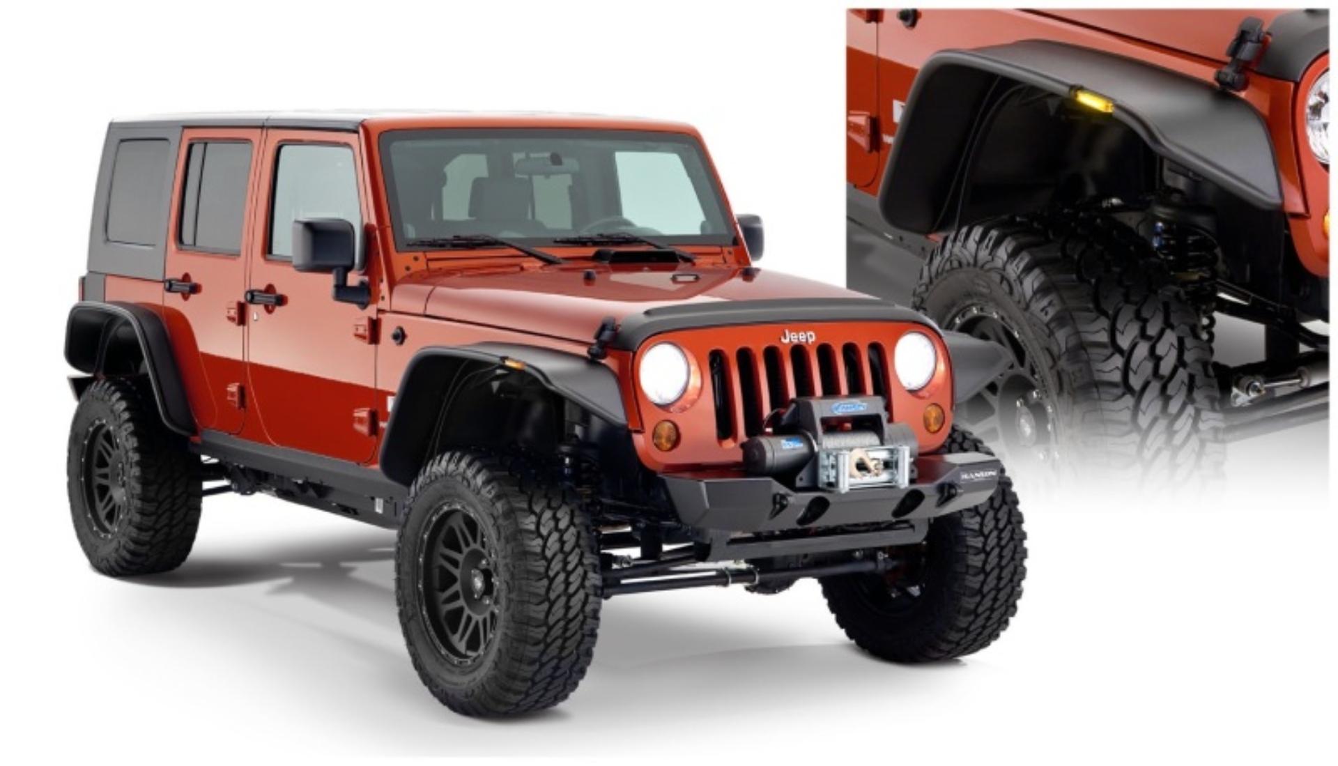 Picture of Bushwacker 07-18 Jeep Wrangler Unlimited Flat Style Flares 4pc 4-Door Sport Utility Only - Black