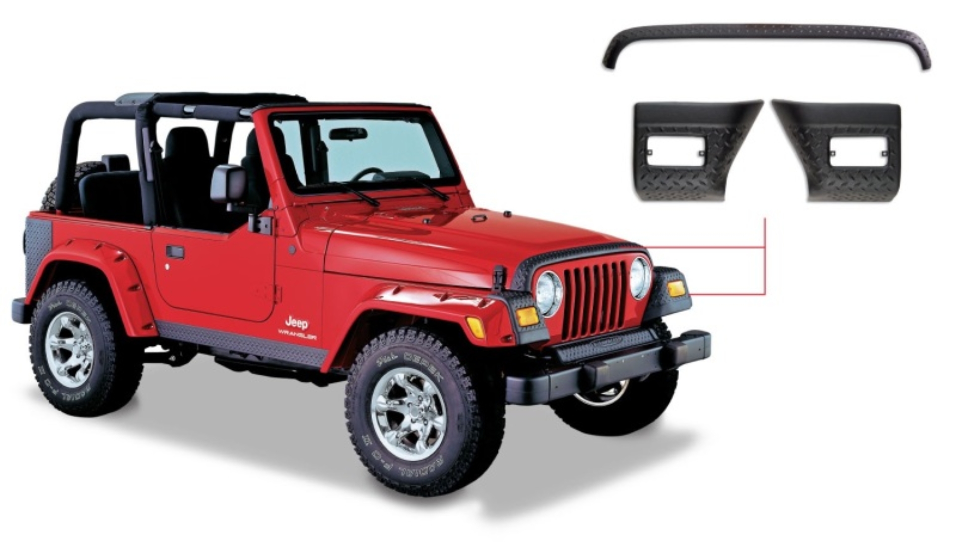 Picture of Bushwacker 97-06 Jeep Wrangler Trail Armor Hood Stone Guard and 2 Front Corners - Black