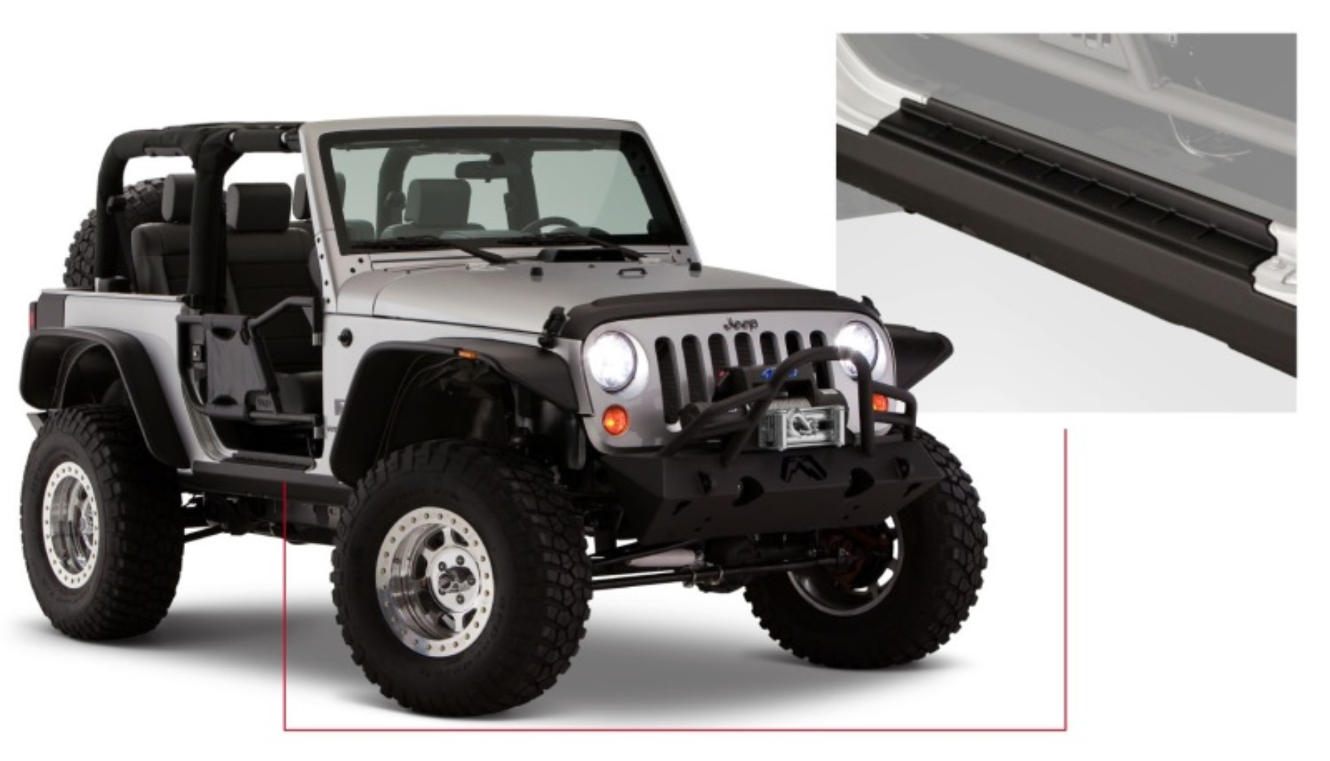 Picture of Bushwacker 07-18 Jeep Wrangler Trail Armor Rocker Panel and Sill Plate Cover - Black