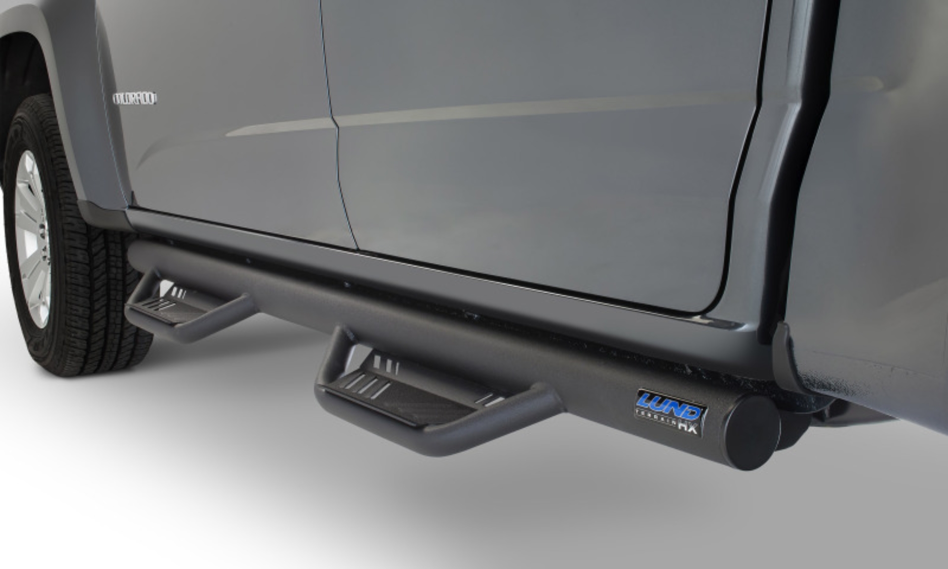 Picture of Lund 15-17 Chevy Colorado Ext. Cab Terrain HX Step Nerf Bars - Black