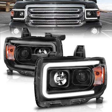 Picture of ANZO 2015+ GMC Canyon Projector Headlights w/ Plank Style Design Black w/ Amber