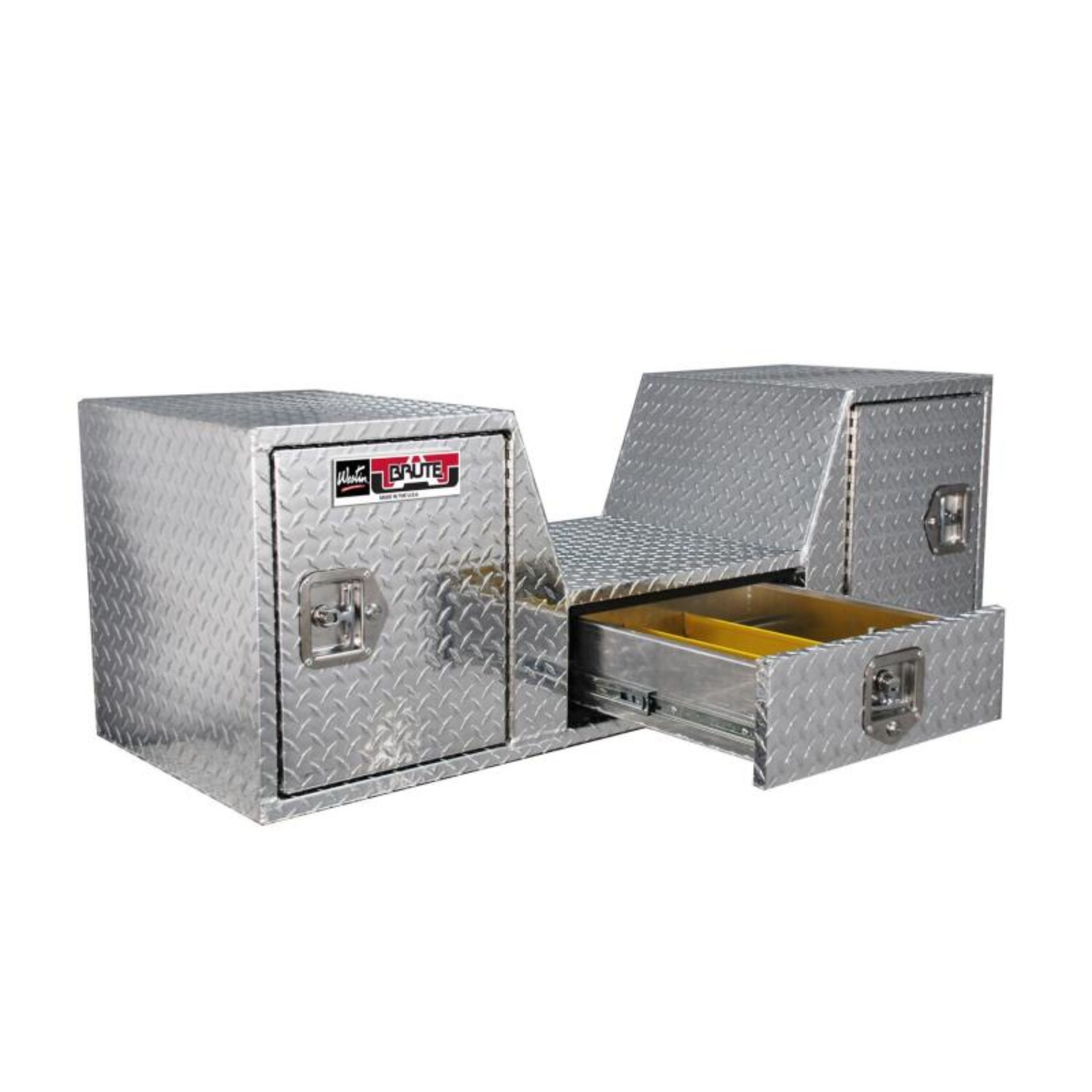 Picture of Westin/Brute V Shape Goose Neck 5th Wheel 57in Tailgate Box 1 Drawer/2 Swing Doors - Aluminum
