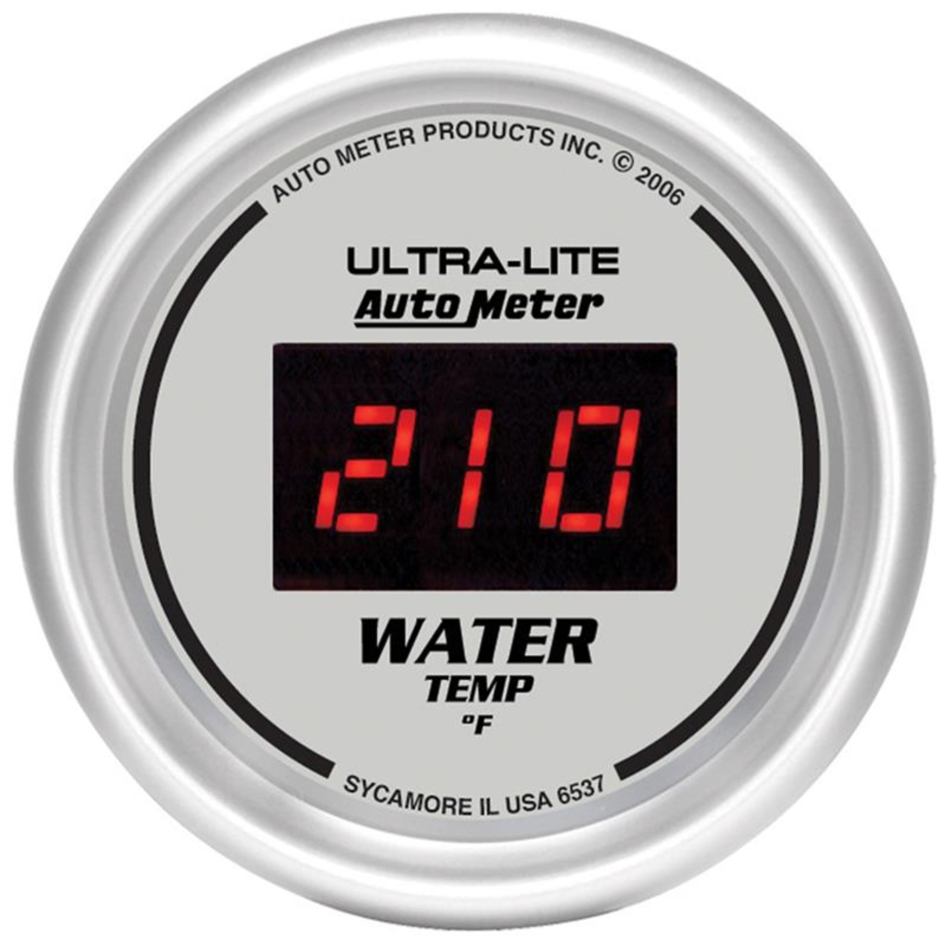 Picture of Autometer Ultra-Lite 2-1/16in 340 Deg F Silver Dial Digital w/ Red LED Water Temperature Gauge