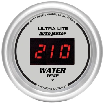 Picture of Autometer Ultra-Lite 2-1/16in 340 Deg F Silver Dial Digital w/ Red LED Water Temperature Gauge