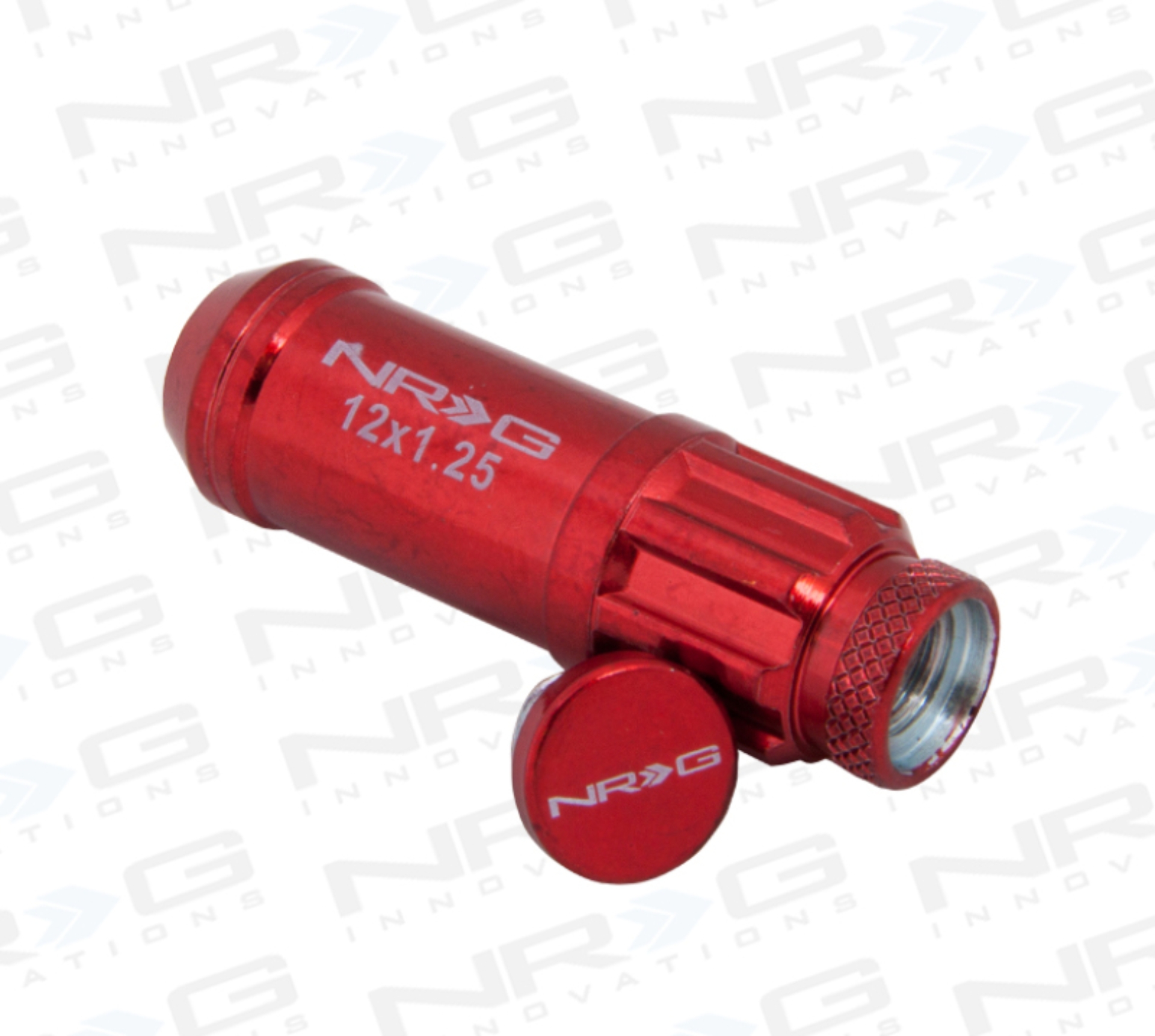 Picture of NRG 700 Series M12 X 1.25 Steel Lug Nut w/Dust Cap Cover Set 21 Pc w/Locks & Lock Socket - Red