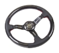 Picture of NRG Carbon Fiber Steering Wheel (350mm /1.5in. Deep) Leather Trim w/Red Stitch & Slit Cutout Spokes