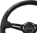 Picture of NRG Carbon Fiber Steering Wheel (350mm /1.5in. Deep) Leather Trim w/Red Stitch & Slit Cutout Spokes
