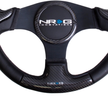 Picture of NRG Carbon Fiber Steering Wheel (350mm) Blk Frame Blk Stitching w/Rubber Cover Horn Button