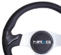 Picture of NRG Carbon Fiber Steering Wheel (350mm) Silver Frame Blk Stitching w/Rubber Cover Horn Button