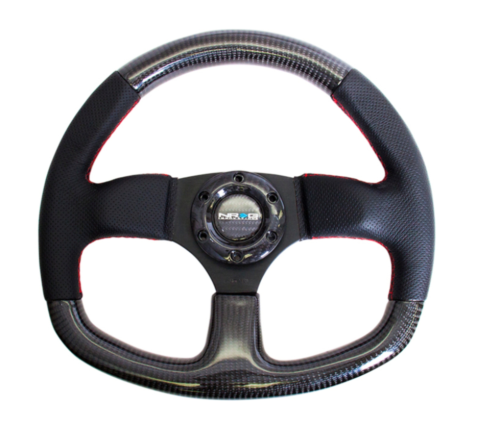 Picture of NRG Carbon Fiber Steering Wheel (320mm) Flat Bottom & Leather Trim w/Red Stitching
