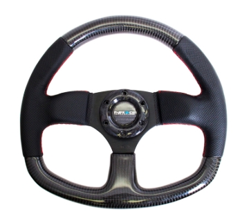 Picture of NRG Carbon Fiber Steering Wheel (320mm) Flat Bottom & Leather Trim w/Red Stitching
