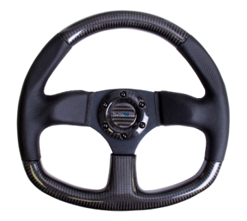 Picture of NRG Carbon Fiber Steering Wheel (320mm) Flat Bottom & Leather Trim w/Black Stitching