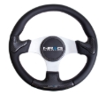 Picture of NRG Carbon Fiber Steering Wheel (350mm) Silver Frame Blk Stitching w/Rubber Cover Horn Button