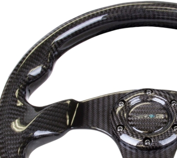 Picture of NRG Carbon Fiber Steering Wheel (320mm) Flat Bottom w/Shiny Black Carbon
