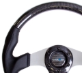 Picture of NRG Carbon Fiber Steering Wheel (350mm) Silver Oval Shape w/Leather Trim