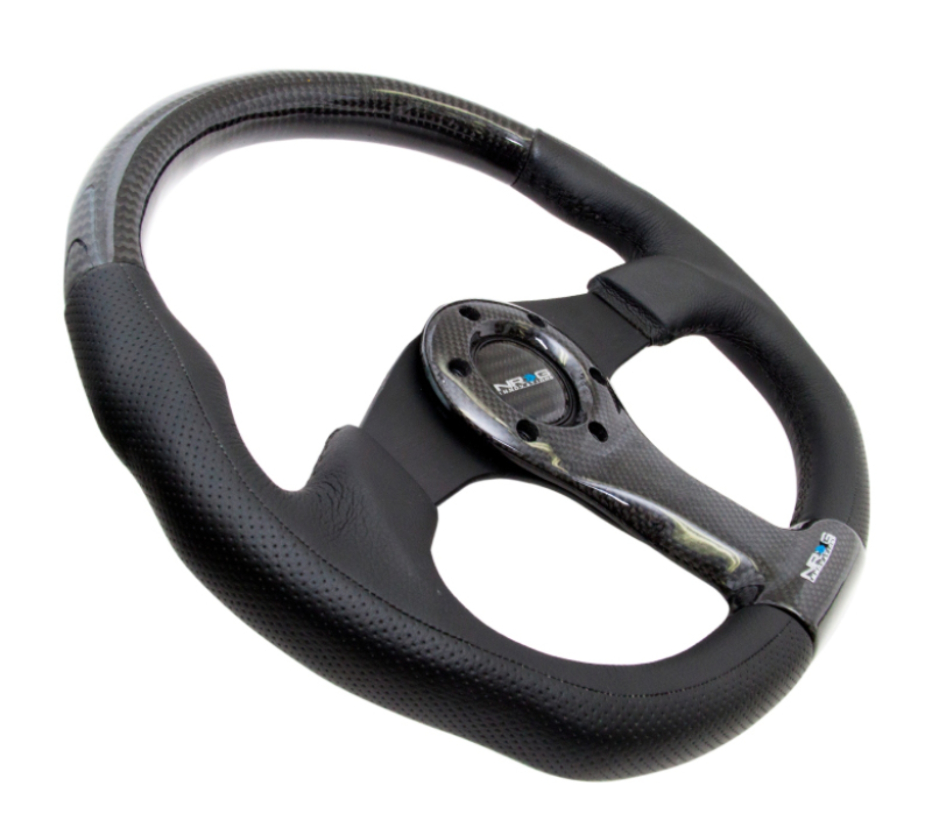 Picture of NRG Carbon Fiber Steering Wheel (350mm) Oval Shape Black w/Leather Trim