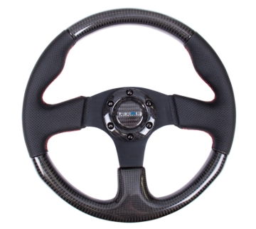Picture of NRG Carbon Fiber Steering Wheel (315mm) Leather Trim w/Red Stitching