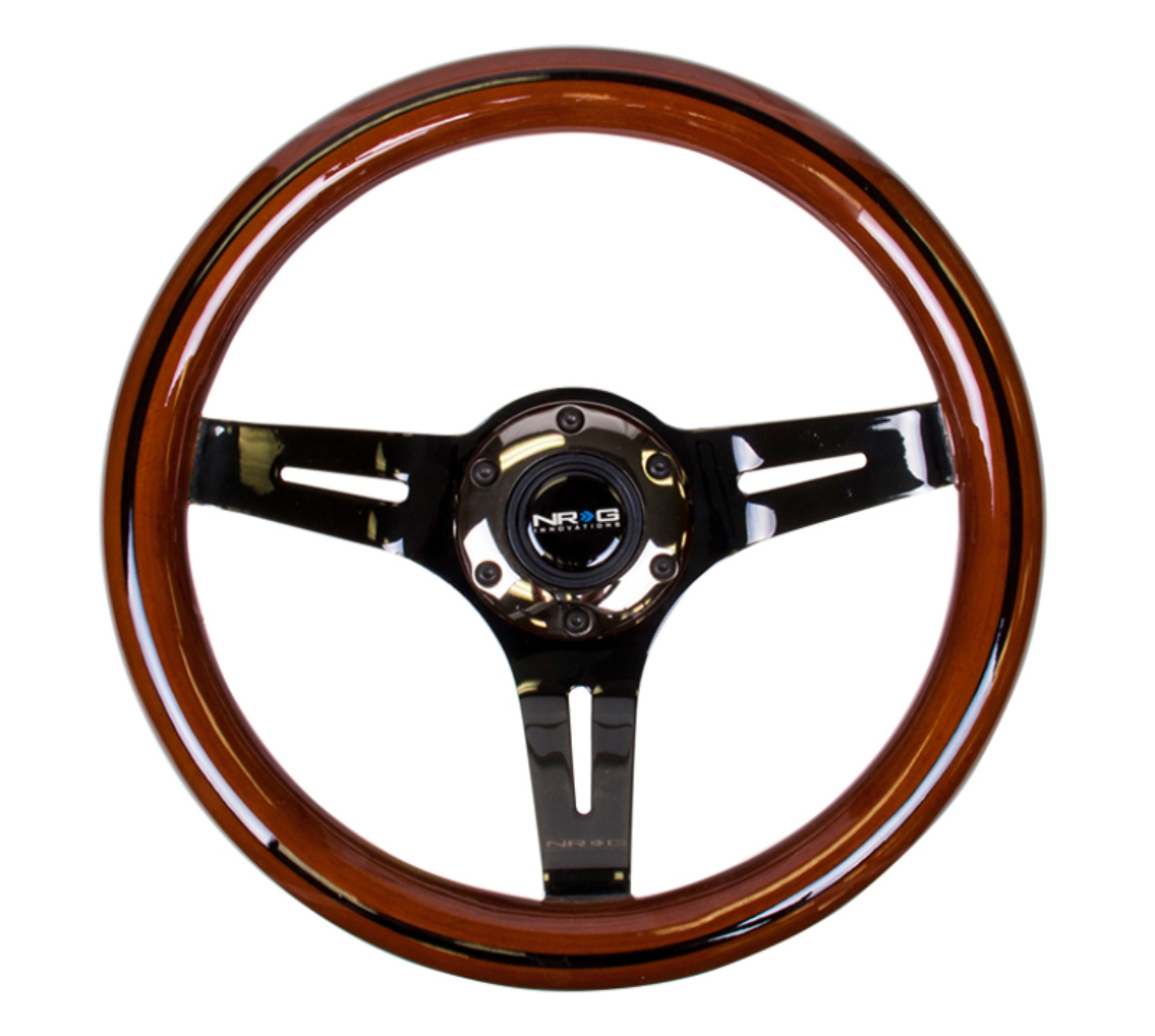 Picture of NRG Classic Wood Grain Steering Wheel (310mm) Dark Wood & Black Line Inlay w/Blk Chrome 3-Spoke Ctr.