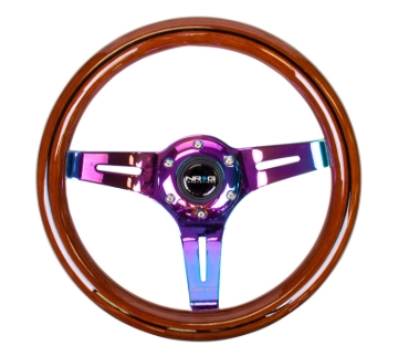 Picture of NRG Classic Wood Grain Steering Wheel (310mm) Dark Wood & Black Line Inlay w/Neochrome 3-Spoke Ctr.