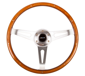 Picture of NRG Classic Wood Grain Steering Wheel (365mm) Wood w/Metal Accents & Polished Alum. 3-Spoke Center