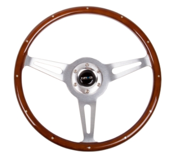 Picture of NRG Classic Wood Grain Steering Wheel (365mm) Wood w/Metal Inserts & Brushed Alum. 3-Spoke Center