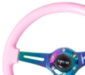 Picture of NRG Classic Wood Grain Steering Wheel (350mm) Solid Pink Painted Grip w/Neochrome 3-Spoke Center