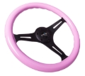 Picture of NRG Classic Wood Grain Steering Wheel (350mm) Solid Pink Painted Grip w/Black 3-Spoke Center
